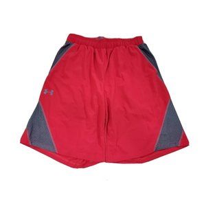 Under Armour Men's Medium Loose Fit Gym Basketball Shorts Red Slash Pockets